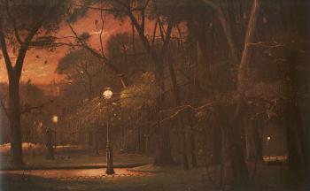 Mihaly Munkacsy : Park Monceau at Night